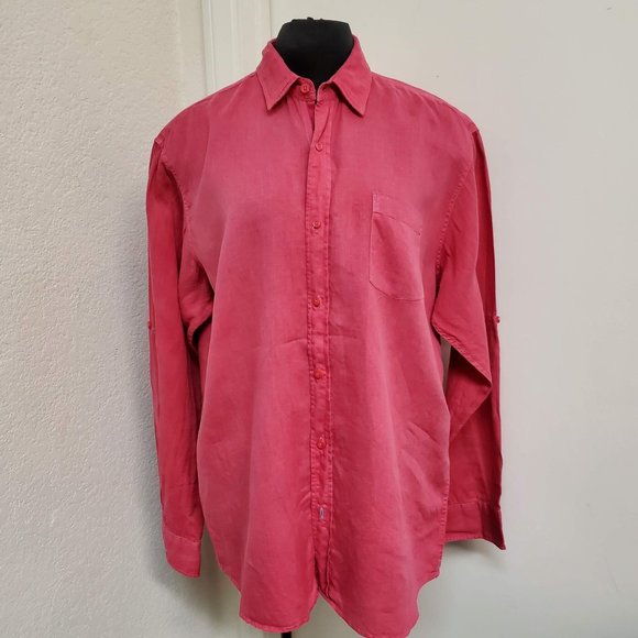 Toscano Aqua Linen Long Sleeve Men's Collared Button Up Shirt - Picture 1 of 7